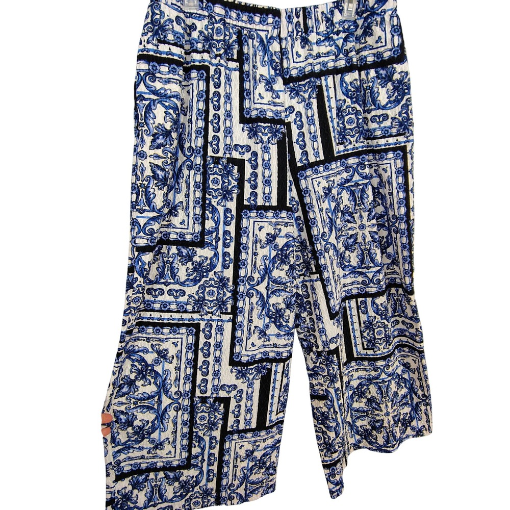 Cato Women Blue White Tile Baroque Print Wide Leg Palazzo Pants Plus Size 22/24W
